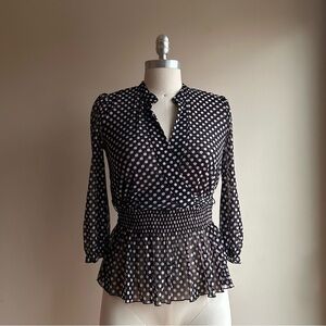 INC International Concepts Black Polka Dot Peplum Blouse